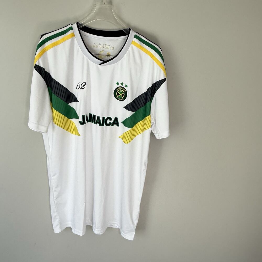 Jamaica LMS Sports Soccer Football Jersey Mens XL White Green/yellow/black